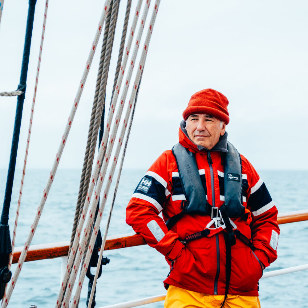Portrait of a man on a tall ship at sea