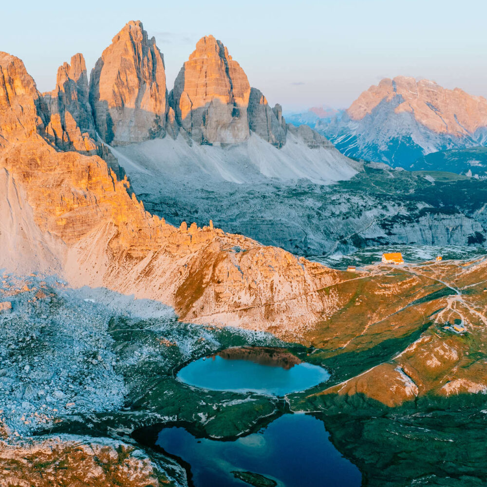 Tre Cime di Lavaredo at sunrise.